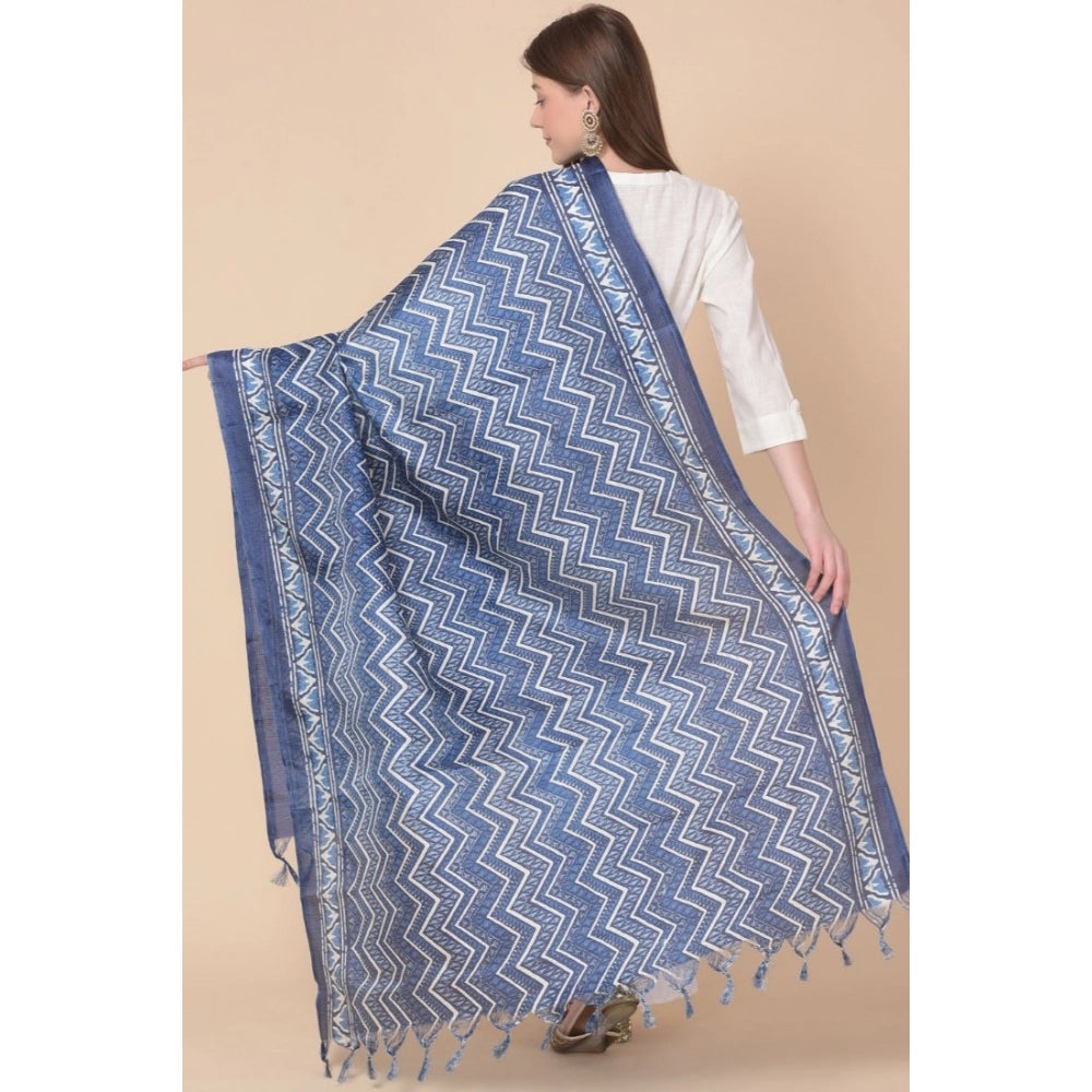 pkrkart Women's Art Silk Printed Dupatta (Blue, Length: 2.25 to 2.50 Mtr)