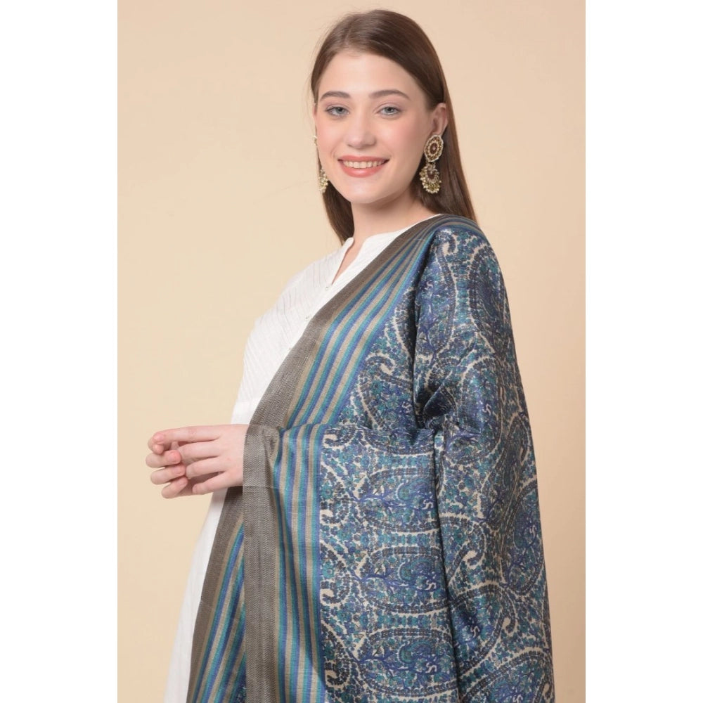pkrkart Women's Art Silk Printed Dupatta (Blue, Length: 2.25 to 2.50 Mtr)