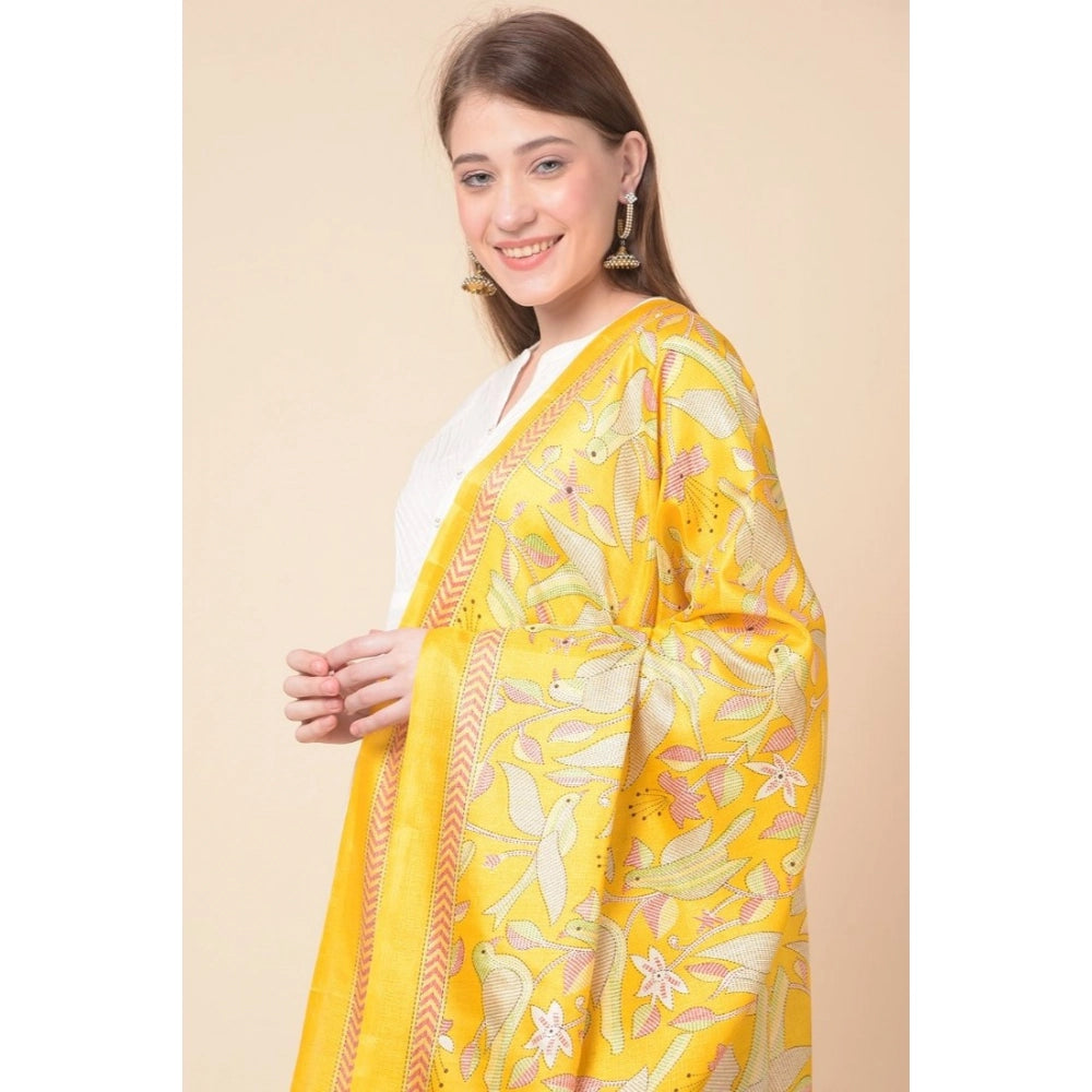 pkrkart Women's Art Silk Printed Dupatta (Yellow, Length: 2.25 to 2.50 Mtr)
