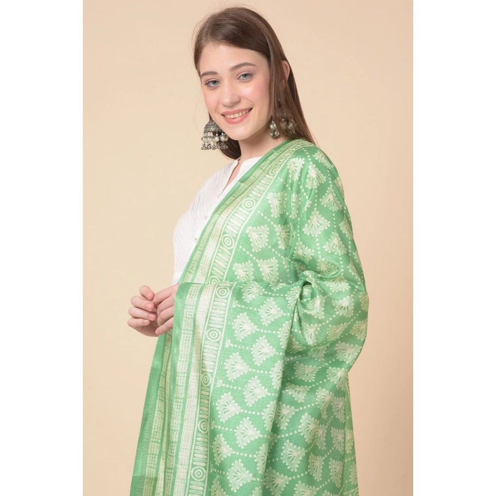 pkrkart Women's Art Silk Printed Dupatta (Light Green, Length: 2.25 to 2.50 Mtr)