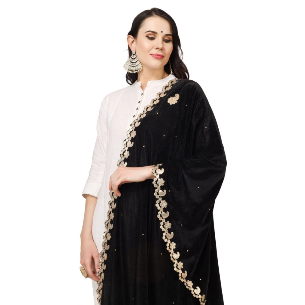 pkrkart Women's Velvet Gotta Patti Dupatta (Black, Length: 2.25 to 2.50 Mtr)
