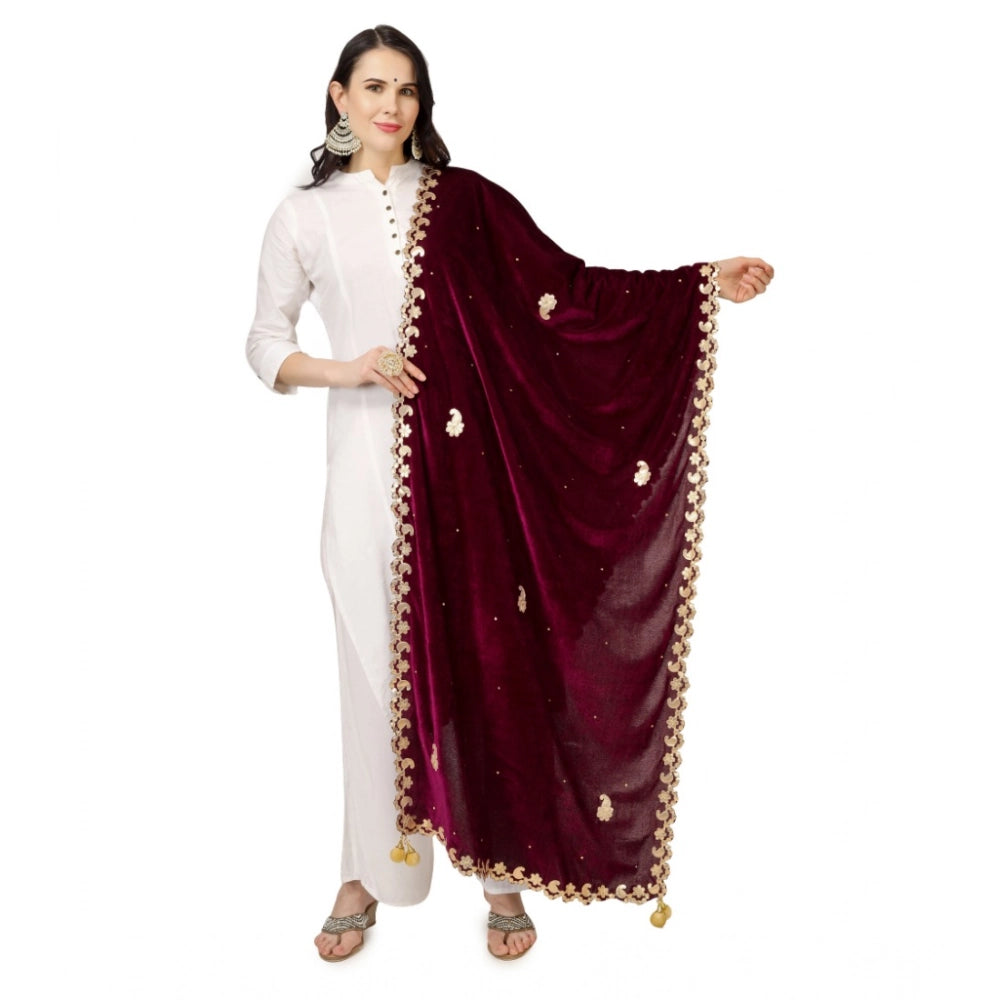 pkrkart Women's Velvet Gotta Patti Dupatta (Purple, Length: 2.25 to 2.50 Mtr)