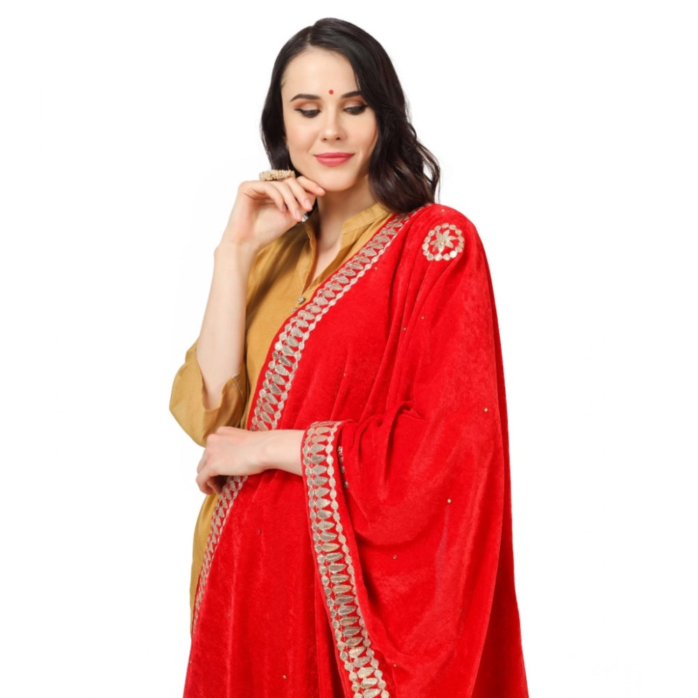 pkrkart Women's Velvet Gotta Patti Dupatta (Red, Length: 2.25 to 2.50 Mtr)