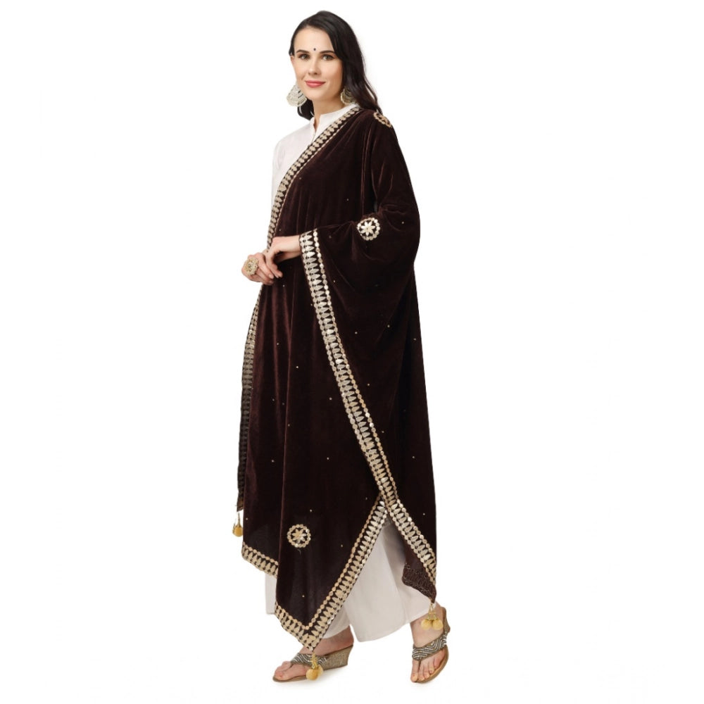 pkrkart Women's Velvet Gotta Patti Dupatta (Brown, Length: 2.25 to 2.50 Mtr)