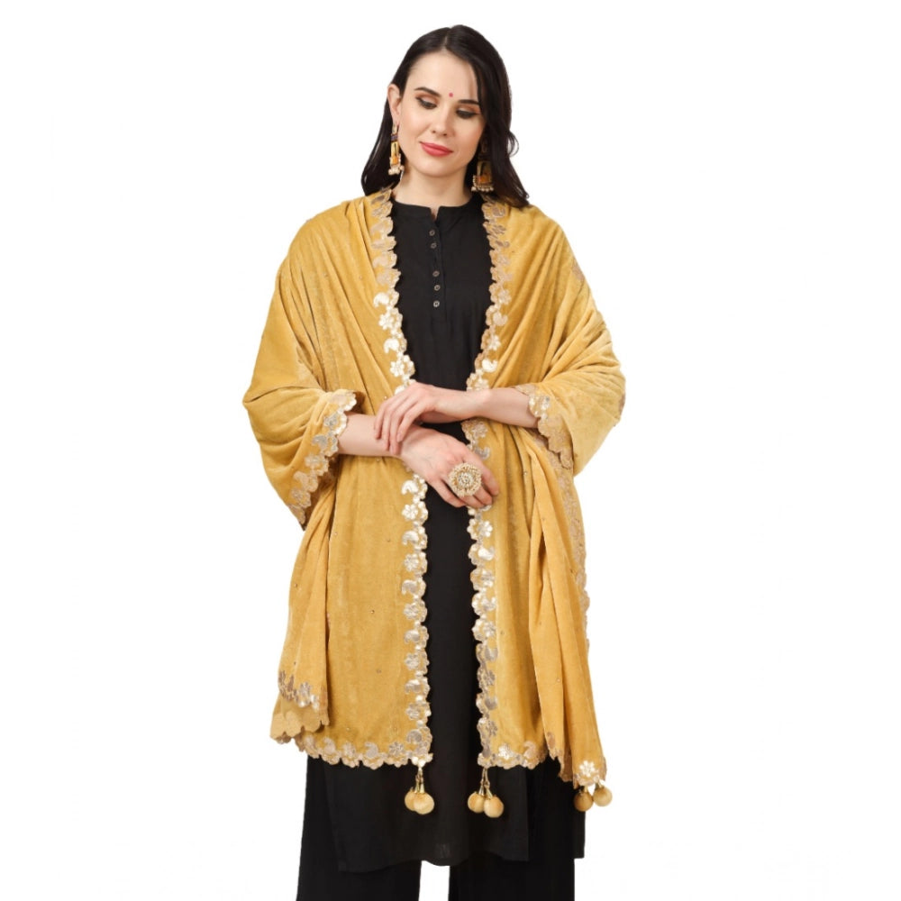 pkrkart Women's Velvet Gotta Patti Dupatta (Yellow, Length: 2.25 to 2.50 Mtr)