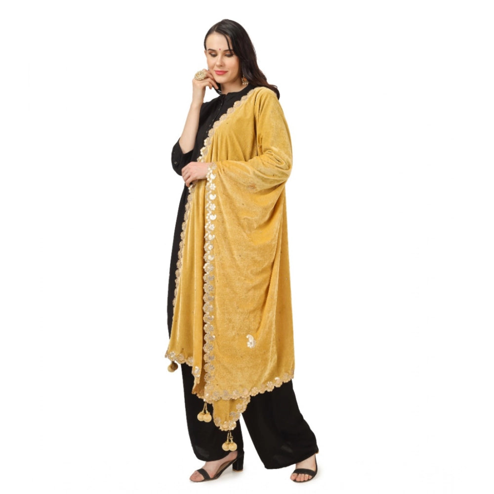 pkrkart Women's Velvet Gotta Patti Dupatta (Yellow, Length: 2.25 to 2.50 Mtr)