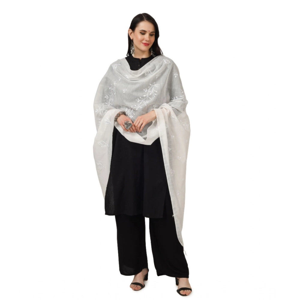 pkrkart Women's Cotton Embroidered Dupatta (White, Length: 2.25 to 2.50 Mtr)