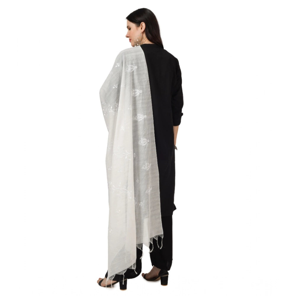 pkrkart Women's Cotton Embroidered Dupatta (White, Length: 2.25 to 2.50 Mtr)