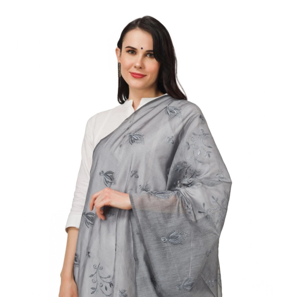 pkrkart Women's Cotton Embroidered Dupatta (Grey, Length: 2.25 to 2.50 Mtr)