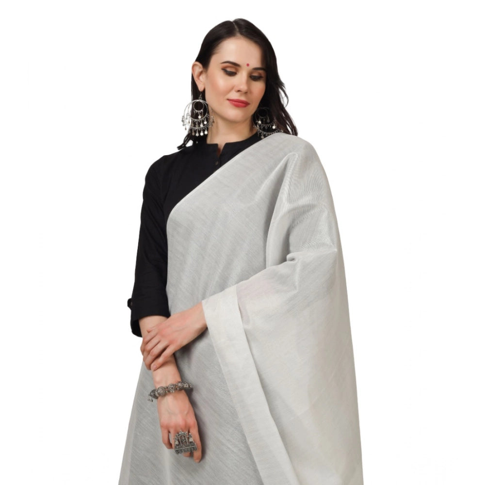 pkrkart Women's Chanderi Solid Dupatta (White, Length: 2.25 to 2.50 Mtr)