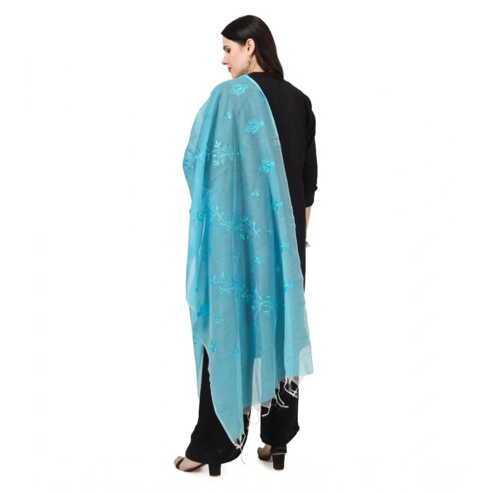 pkrkart Women's Cotton Embroidered Dupatta (Aqua Blue, Length: 2.25 to 2.50 Mtr)