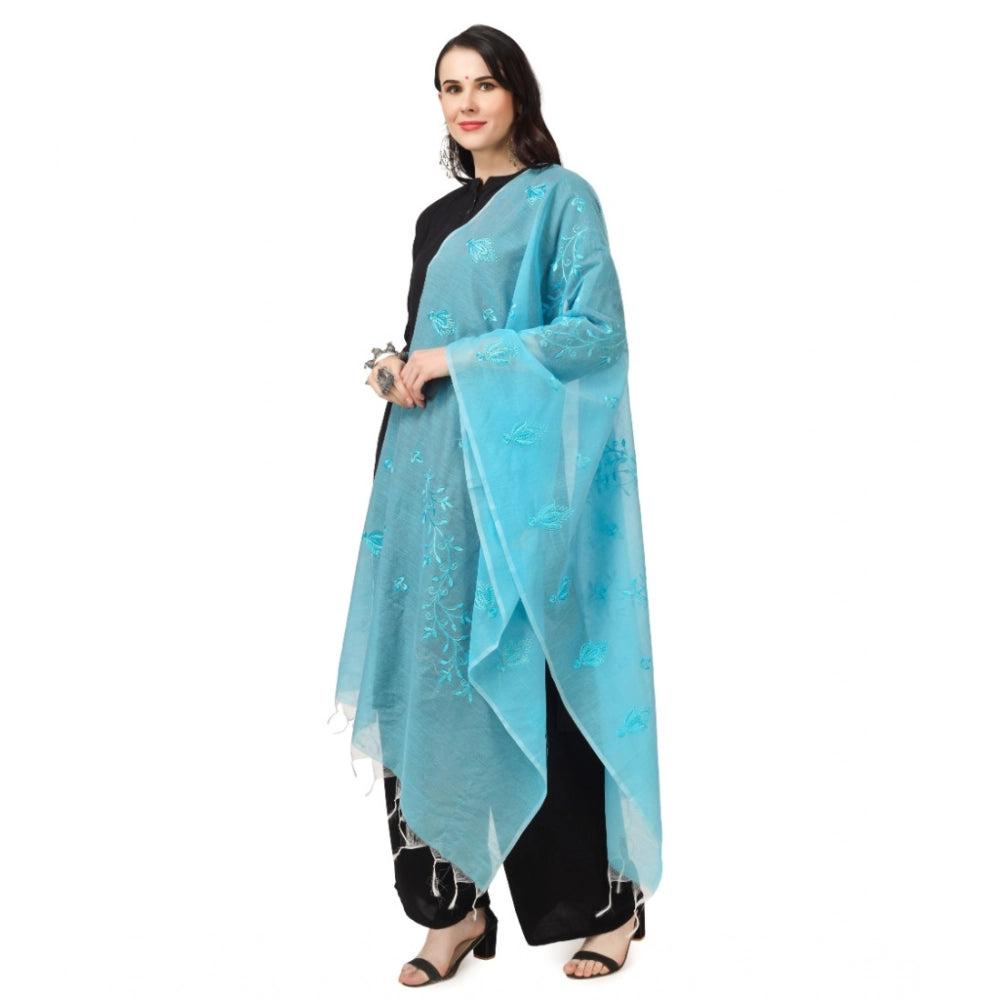pkrkart Women's Cotton Embroidered Dupatta (Aqua Blue, Length: 2.25 to 2.50 Mtr)