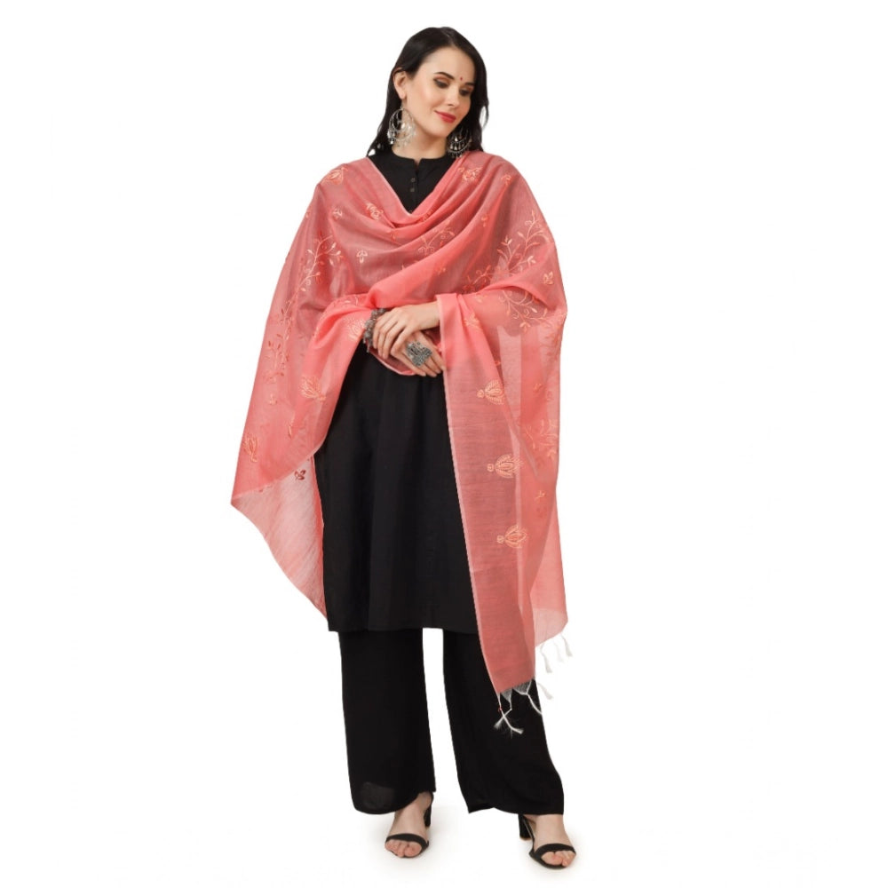 pkrkart Women's Cotton Embroidered Dupatta (Peach, Length: 2.25 to 2.50 Mtr)