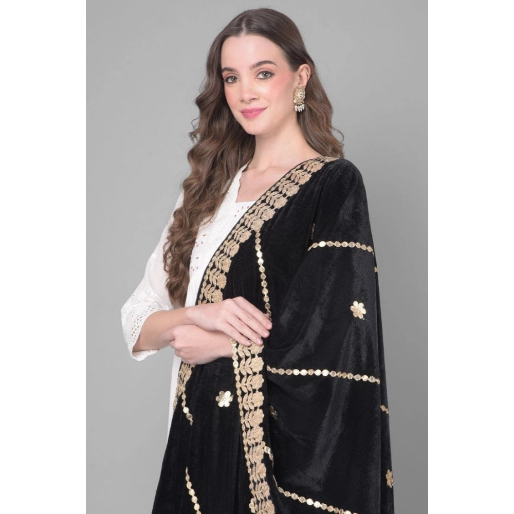 pkrkart Women's Velvet Gotta Patti Dupatta (Black, Length: 2.25 to 2.50 Mtr)