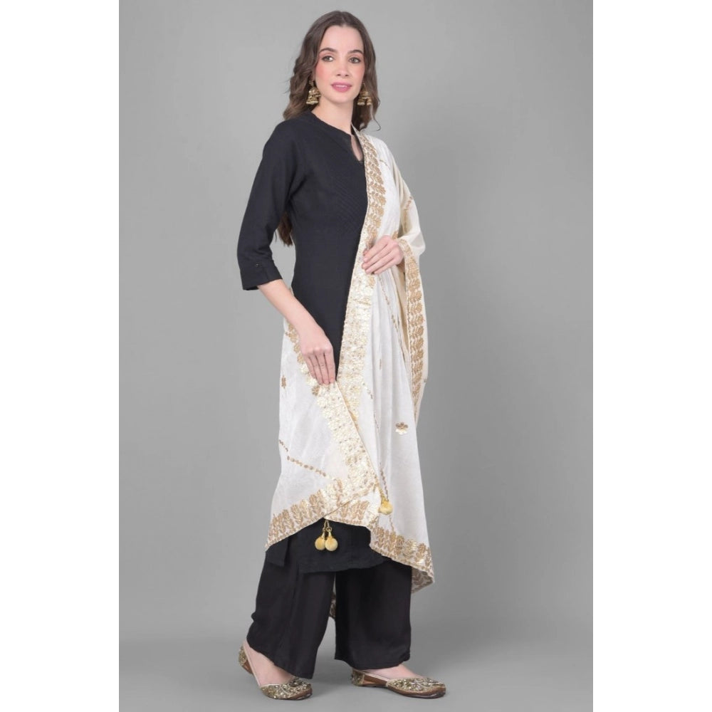 pkrkart Women's Velvet Gotta Patti Dupatta (White, Length: 2.25 to 2.50 Mtr)