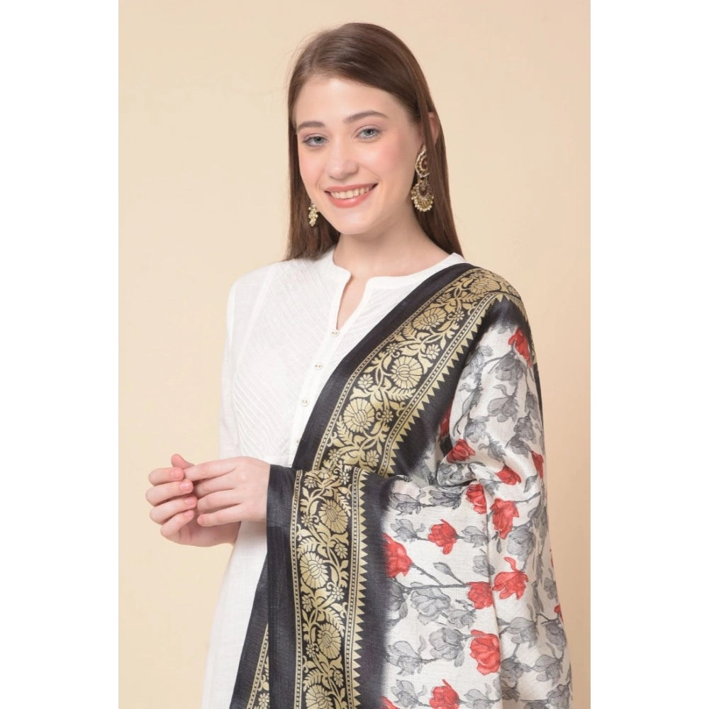 pkrkart Women's Art Silk Printed Dupatta (Black, Length: 2.25 to 2.50 Mtr)