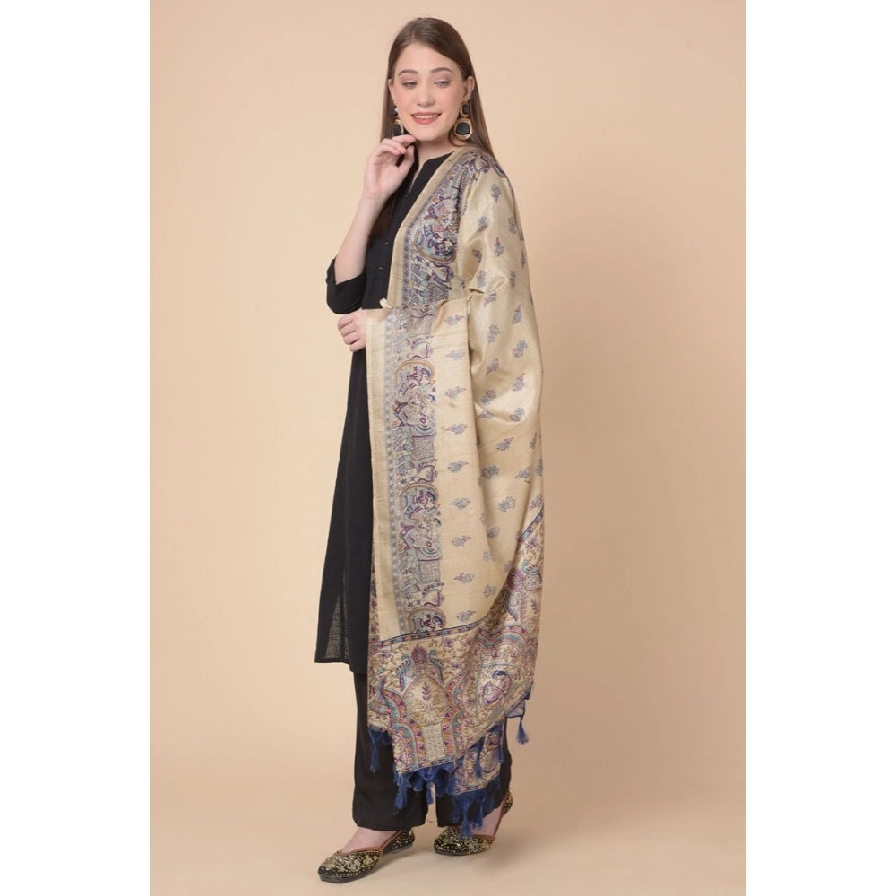 pkrkart Women's Art Silk Printed Dupatta (Gold, Length: 2.25 to 2.50 Mtr)