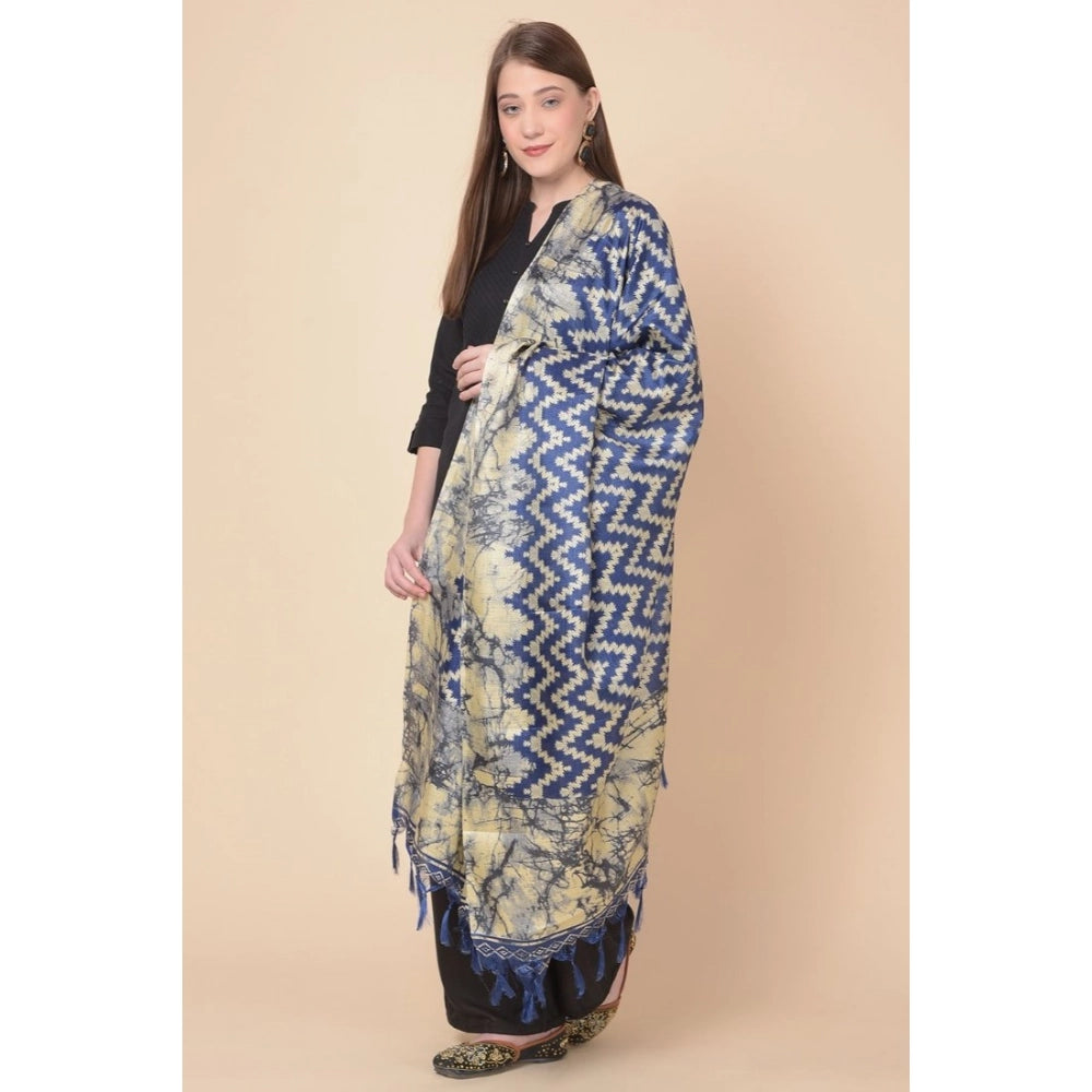 pkrkart Women's Art Silk Printed Dupatta (Blue, Length: 2.25 to 2.50 Mtr)