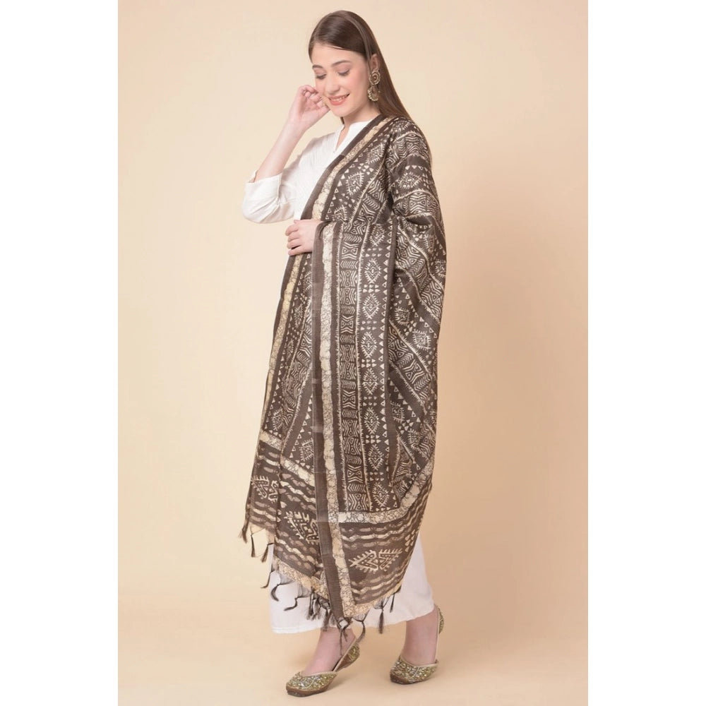 pkrkart Women's Art Silk Printed Dupatta (Brown, Length: 2.25 to 2.50 Mtr)