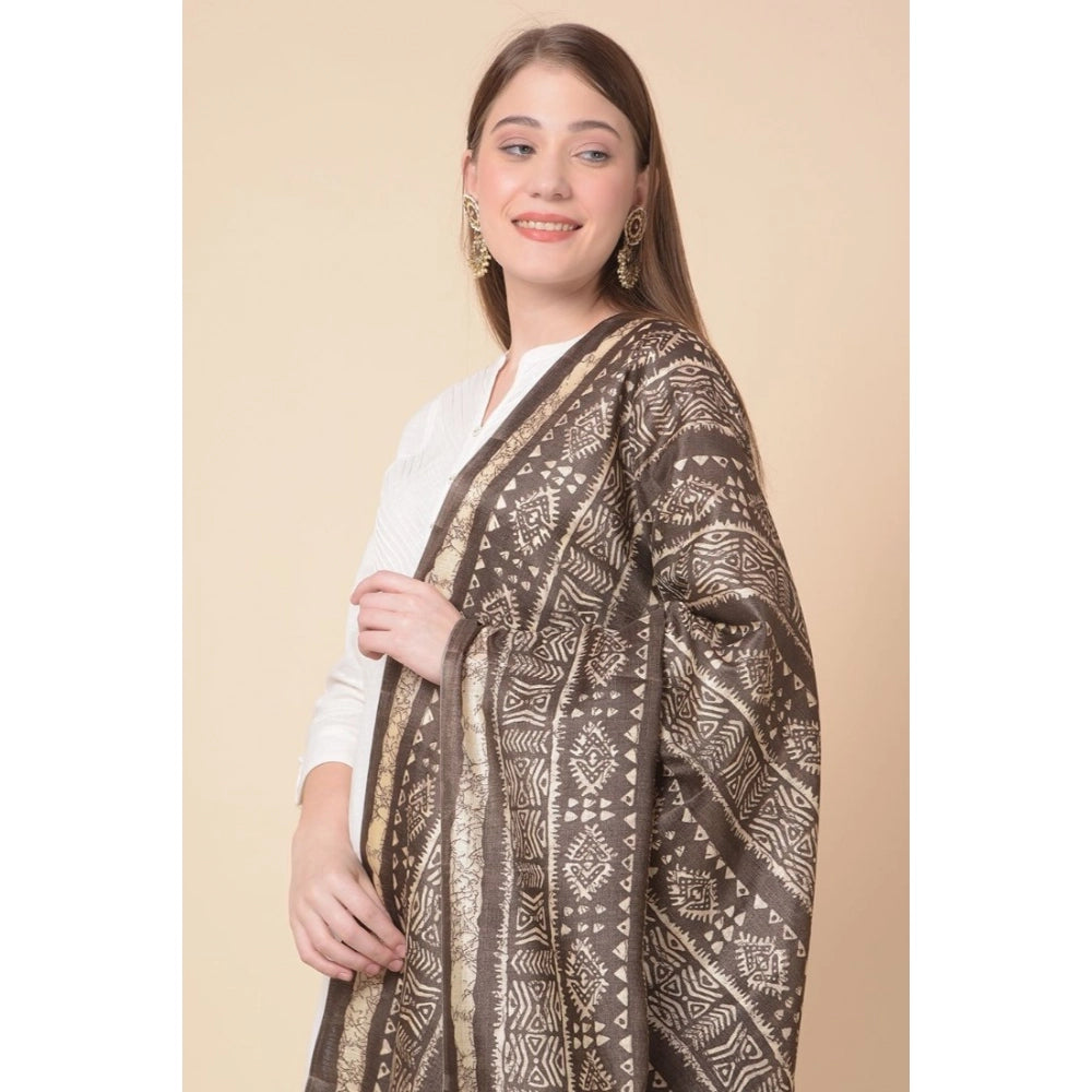 pkrkart Women's Art Silk Printed Dupatta (Brown, Length: 2.25 to 2.50 Mtr)