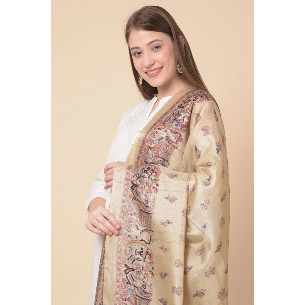 pkrkart Women's Art Silk Printed Dupatta (Gold, Length: 2.25 to 2.50 Mtr)
