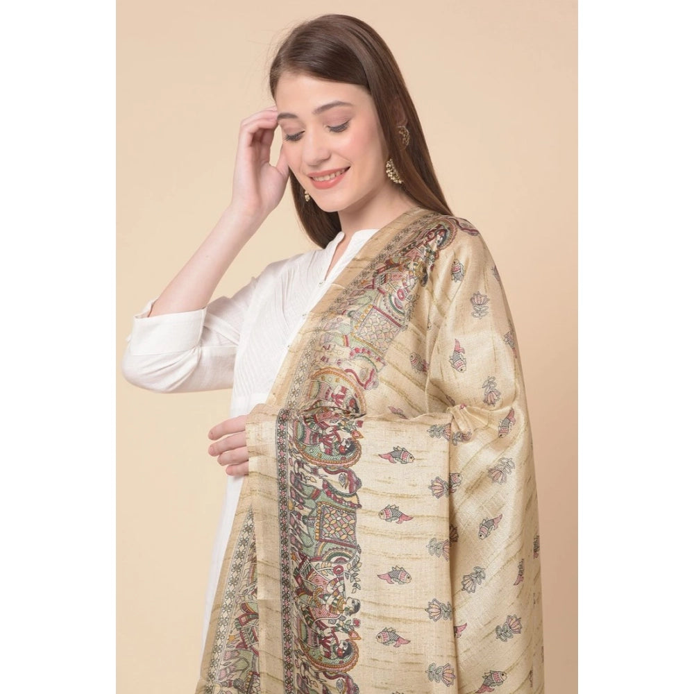 pkrkart Women's Art Silk Printed Dupatta (Gold, Length: 2.25 to 2.50 Mtr)