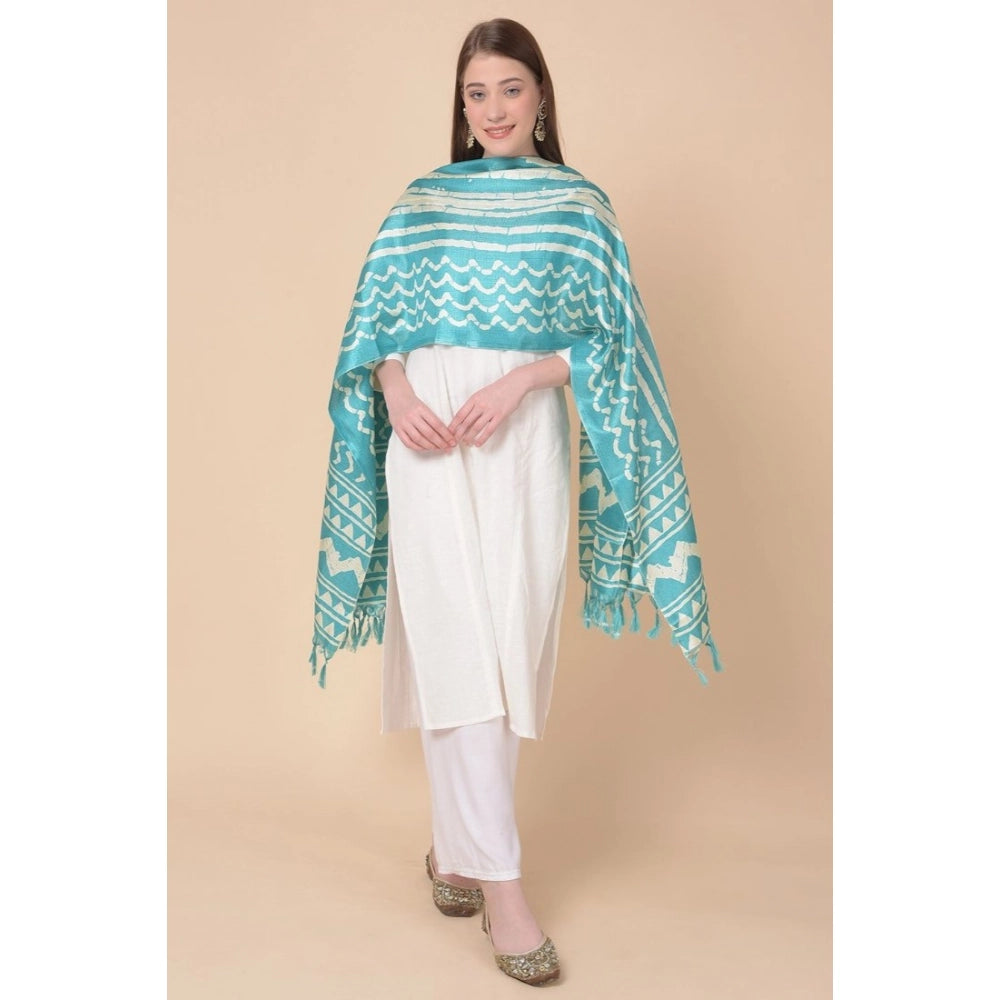 pkrkart Women's Art Silk Printed Dupatta (Turquoise, Length: 2.25 to 2.50 Mtr)