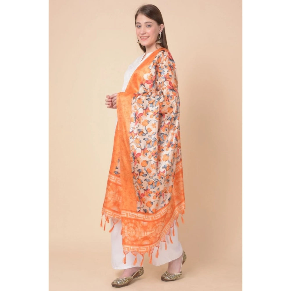 pkrkart Women's Art Silk Printed Dupatta (Orange, Length: 2.25 to 2.50 Mtr)
