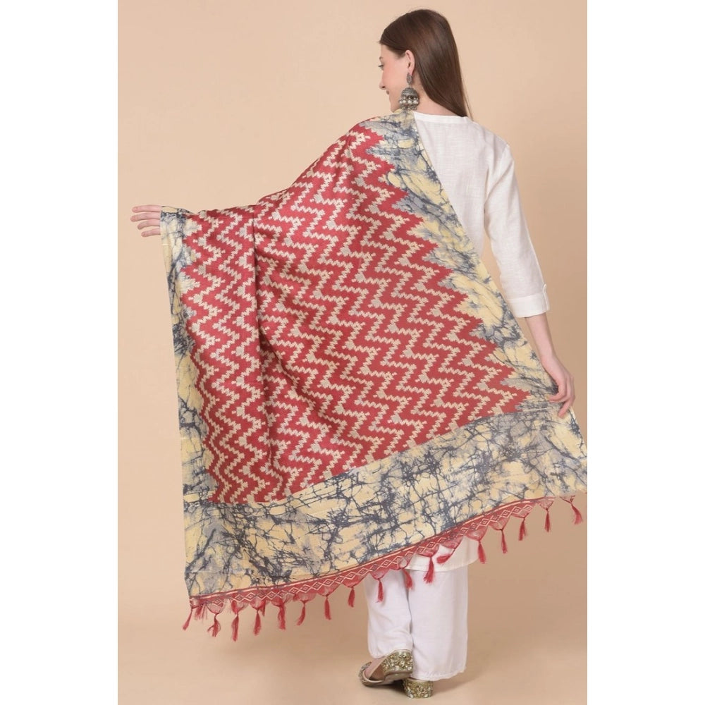 pkrkart Women's Art Silk Printed Dupatta (Maroon, Length: 2.25 to 2.50 Mtr)