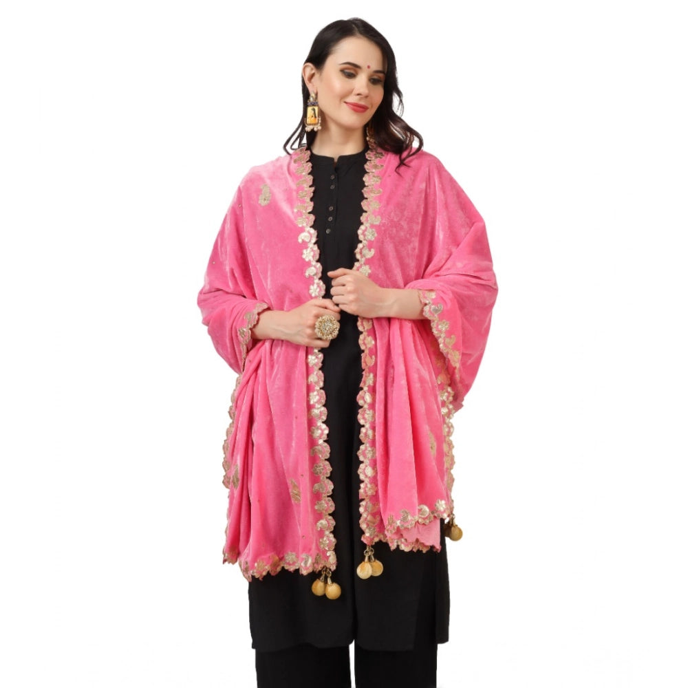 pkrkart Women's Velvet Gotta Patti Dupatta (Pink, Length: 2.25 to 2.50 Mtr)