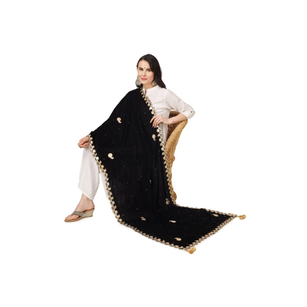 pkrkart Women's Velvet Gotta Patti Dupatta (Black, Length: 2.25 to 2.50 Mtr)