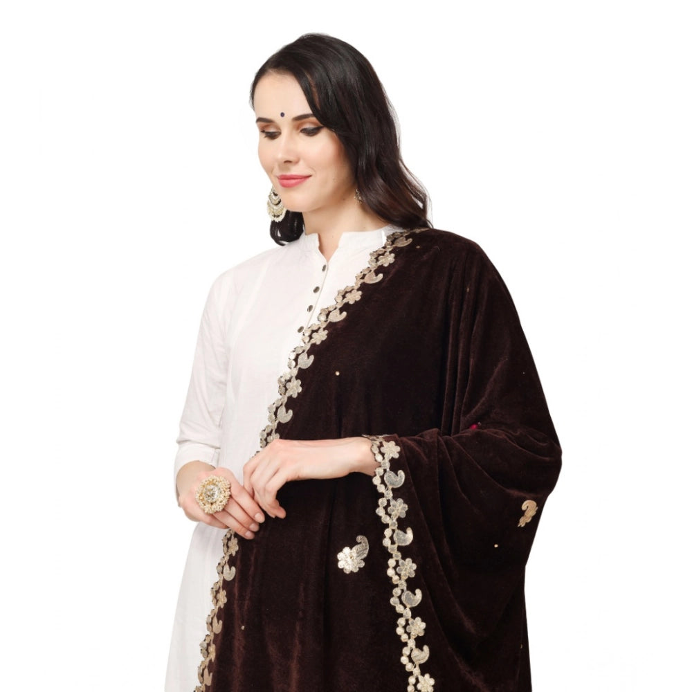 pkrkart Women's Velvet Gotta Patti Dupatta (Brown, Length: 2.25 to 2.50 Mtr)