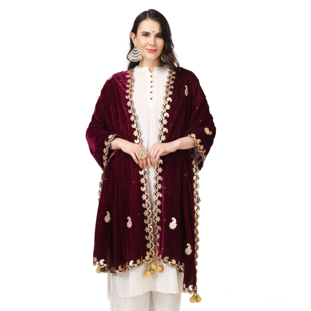 pkrkart Women's Velvet Gotta Patti Dupatta (Purple, Length: 2.25 to 2.50 Mtr)