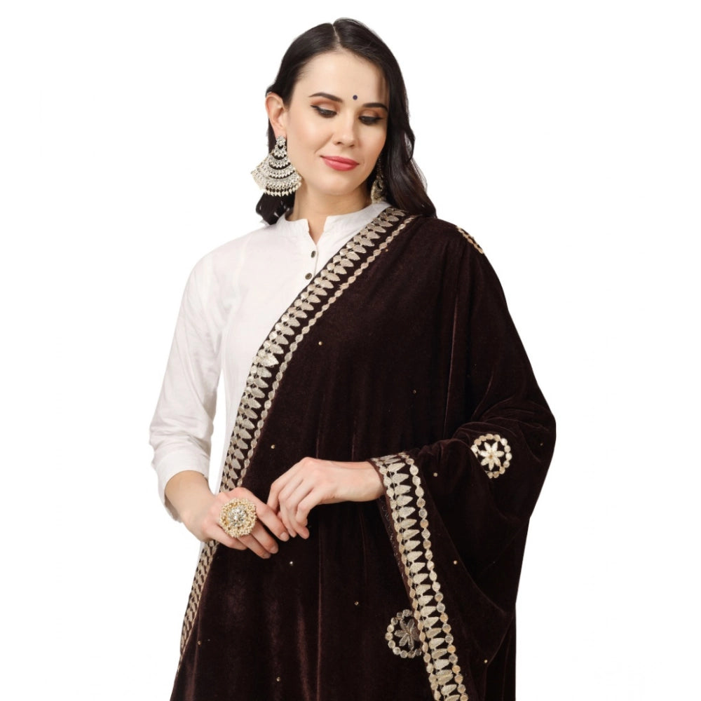 pkrkart Women's Velvet Gotta Patti Dupatta (Brown, Length: 2.25 to 2.50 Mtr)