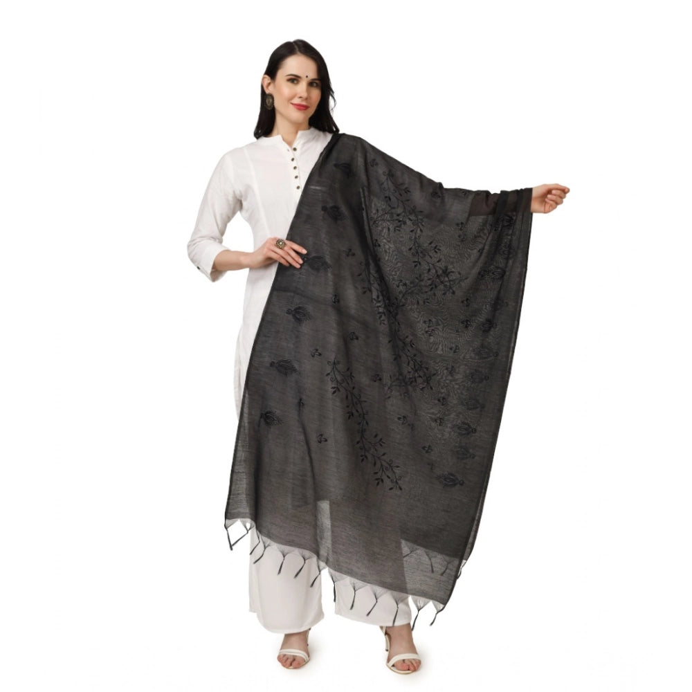 pkrkart Women's Cotton Embroidered Dupatta (Black, Length: 2.25 to 2.50 Mtr)