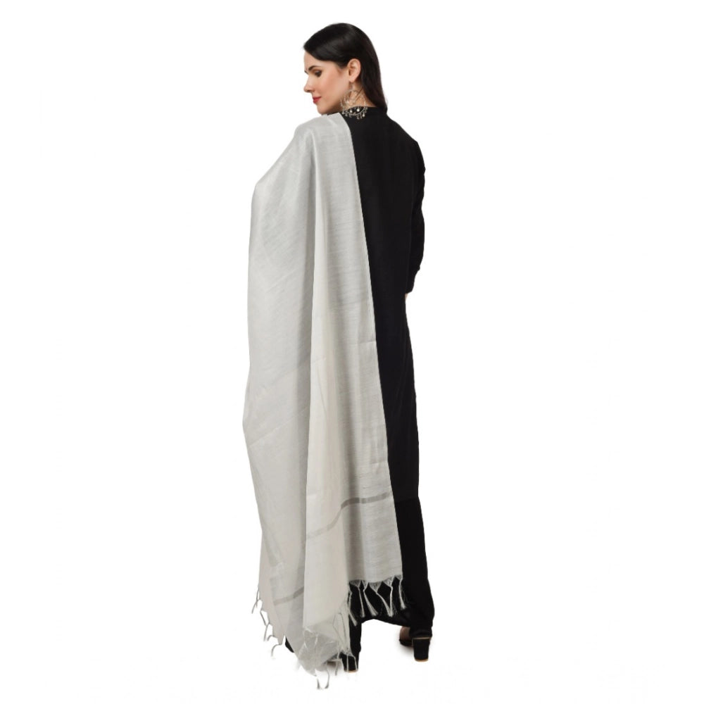pkrkart Women's Chanderi Solid Dupatta (White, Length: 2.25 to 2.50 Mtr)