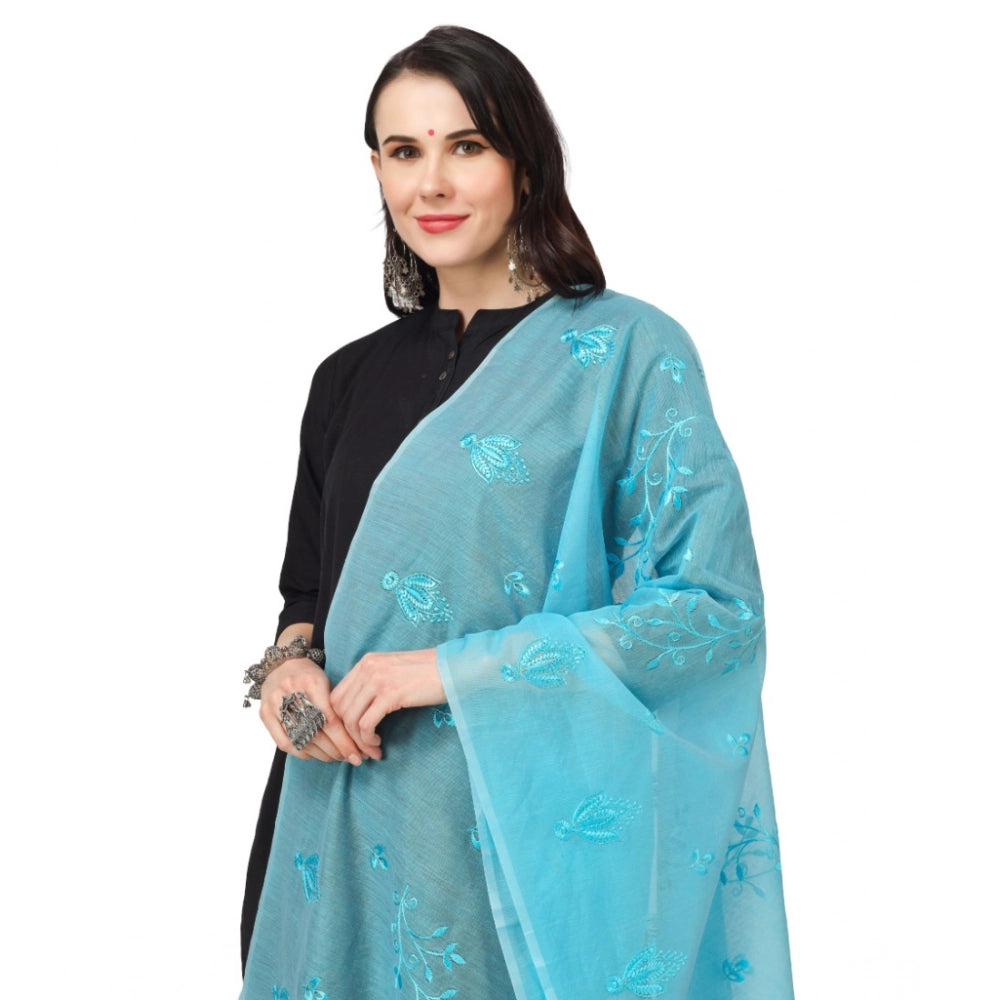 pkrkart Women's Cotton Embroidered Dupatta (Aqua Blue, Length: 2.25 to 2.50 Mtr)