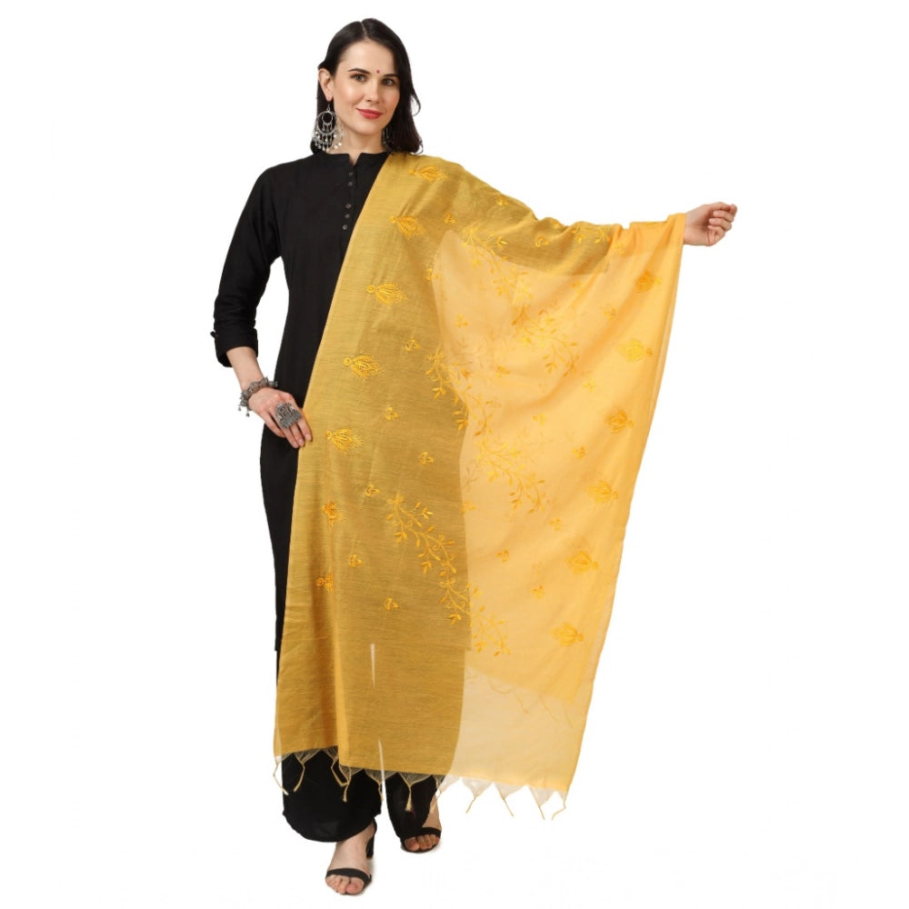 pkrkart Women's Cotton Embroidered Dupatta (Yellow, Length: 2.25 to 2.50 Mtr)