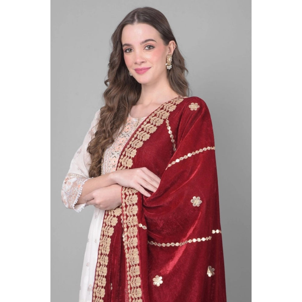 pkrkart Women's Velvet Gotta Patti Dupatta (Maroon, Length: 2.25 to 2.50 Mtr)