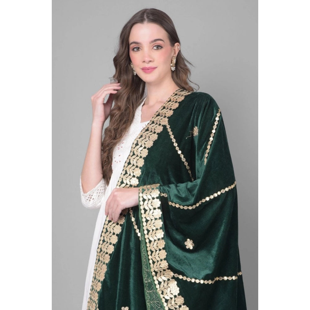 pkrkart Women's Velvet Gotta Patti Dupatta (Green, Length: 2.25 to 2.50 Mtr)