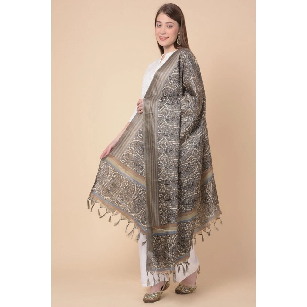 pkrkart Women's Art Silk Printed Dupatta (Grey, Length: 2.25 to 2.50 Mtr)