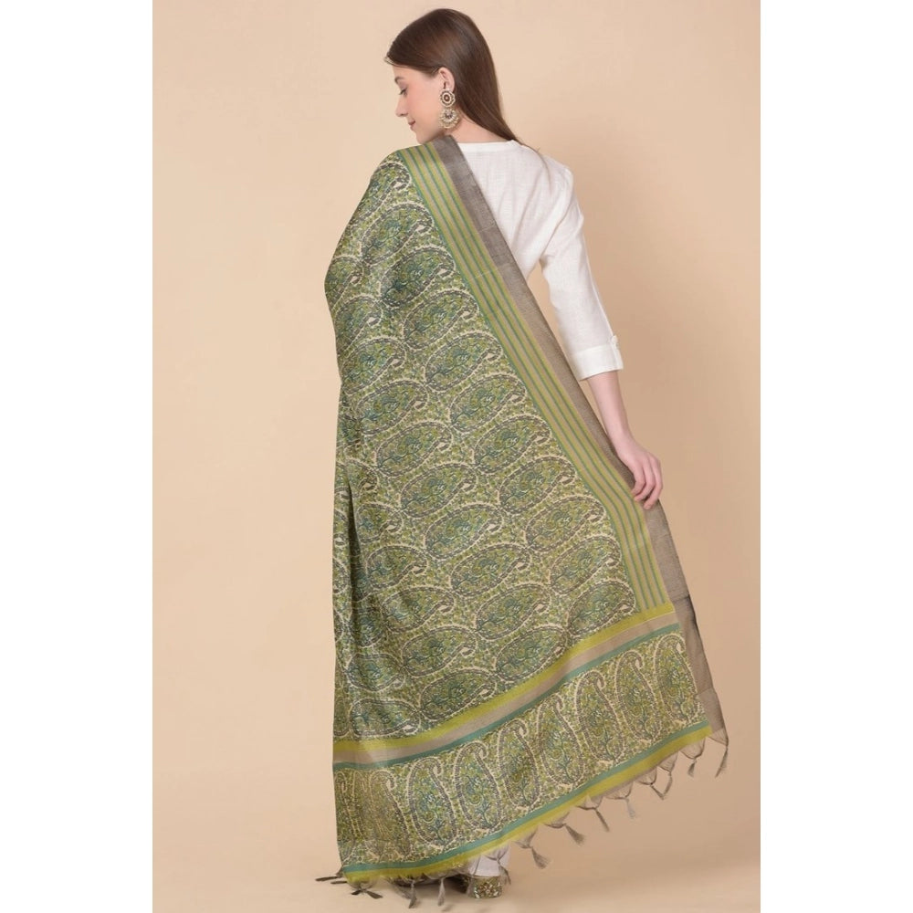 pkrkart Women's Art Silk Printed Dupatta (Green, Length: 2.25 to 2.50 Mtr)