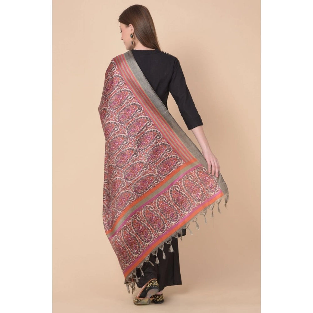 pkrkart Women's Art Silk Printed Dupatta (Grey, Length: 2.25 to 2.50 Mtr)