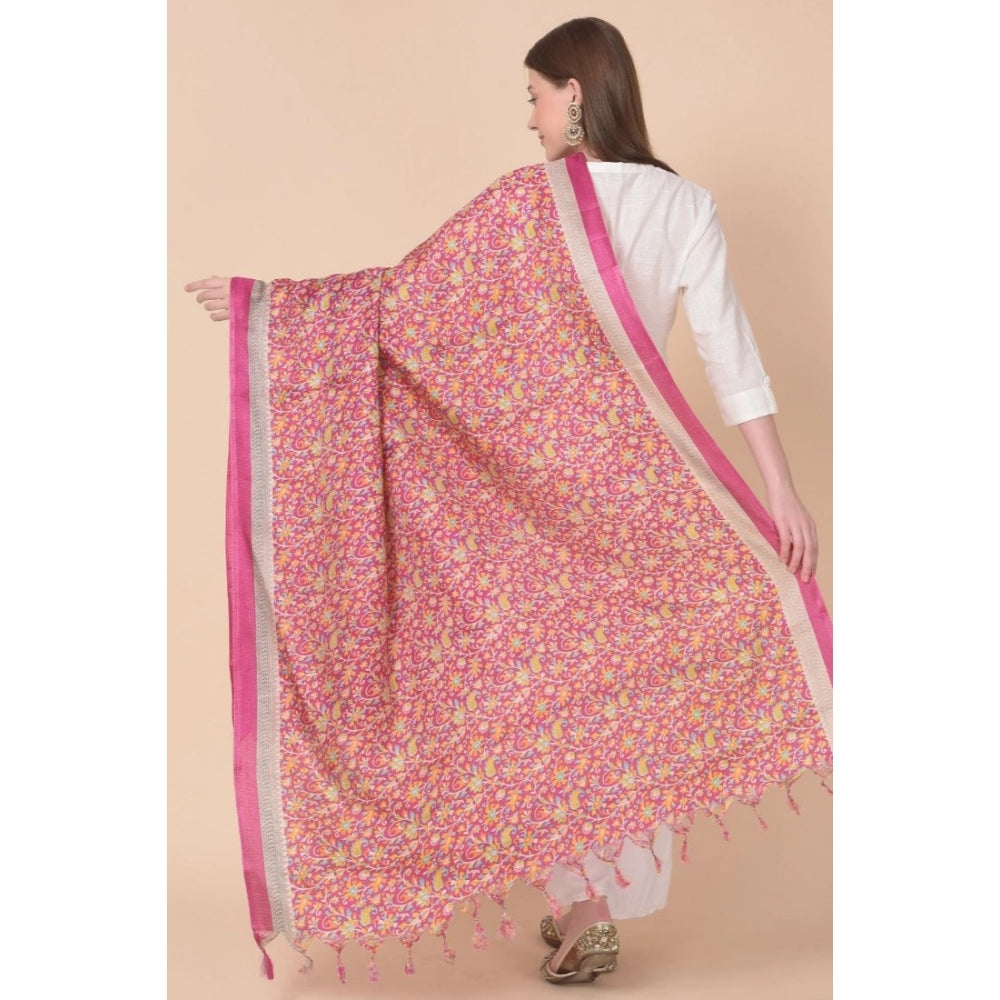 pkrkart Women's Art Silk Printed Dupatta (Pink, Length: 2.25 to 2.50 Mtr)