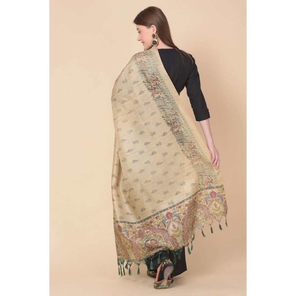 pkrkart Women's Art Silk Printed Dupatta (Gold, Length: 2.25 to 2.50 Mtr)