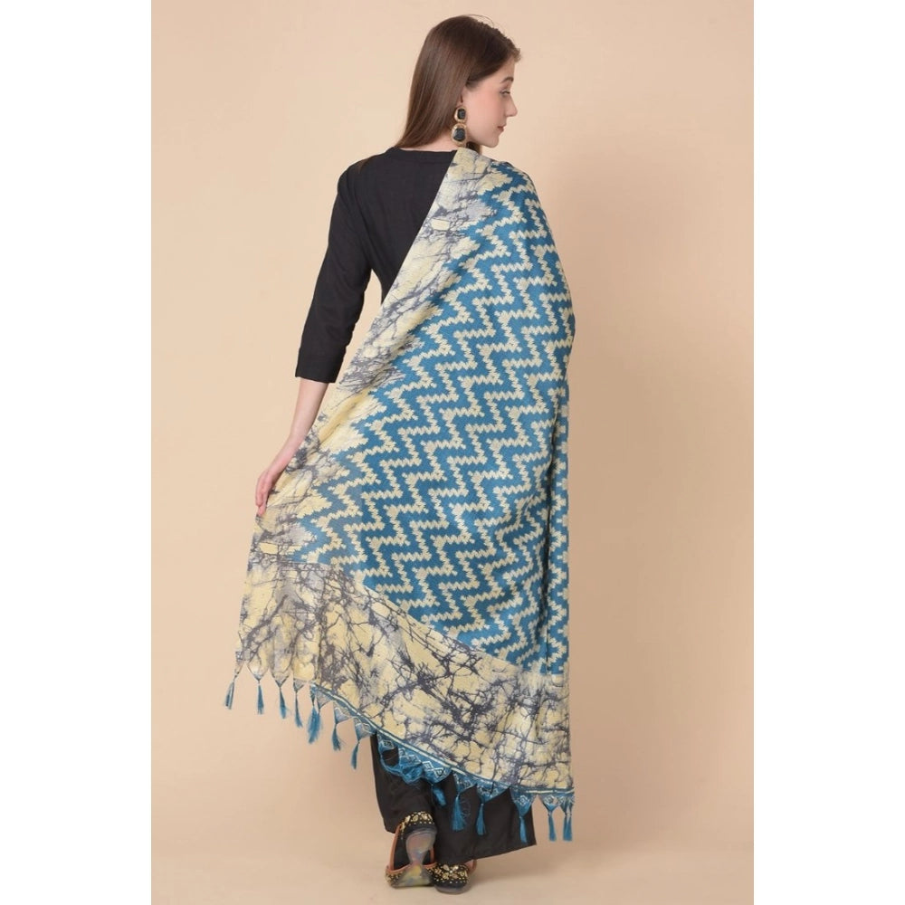 pkrkart Women's Art Silk Printed Dupatta (Blue, Length: 2.25 to 2.50 Mtr)