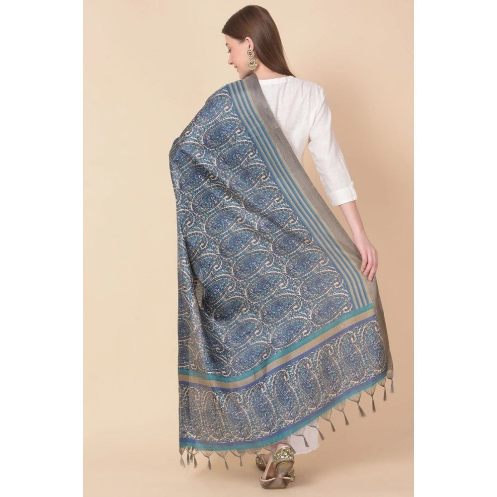 pkrkart Women's Art Silk Printed Dupatta (Blue, Length: 2.25 to 2.50 Mtr)