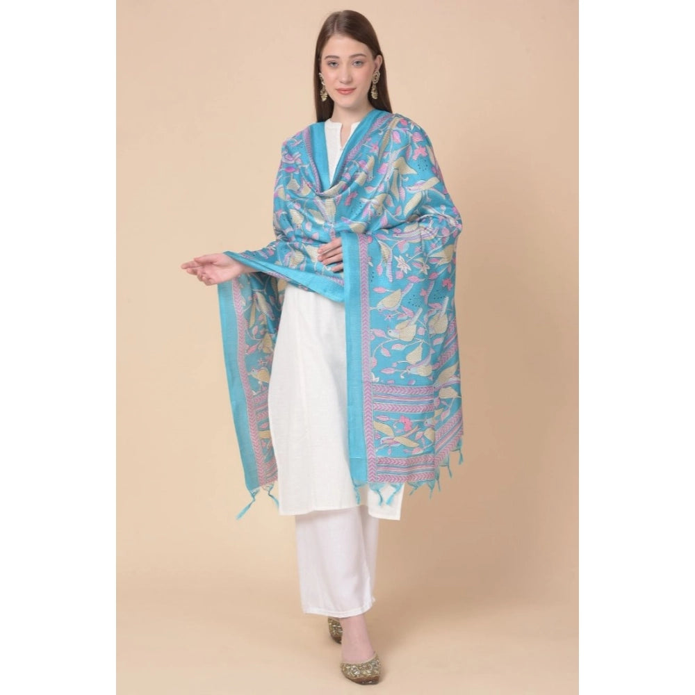 pkrkart Women's Art Silk Printed Dupatta (Turquoise, Length: 2.25 to 2.50 Mtr)