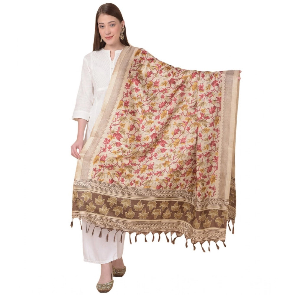 pkrkart Women's Art Silk Printed Dupatta (Gold, Length: 2.25 to 2.50 Mtr)