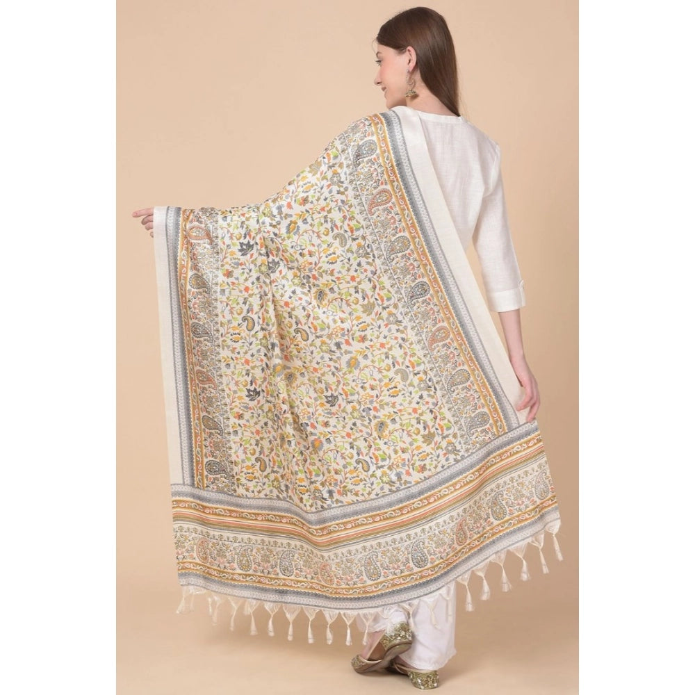 pkrkart Women's Art Silk Printed Dupatta (White, Length: 2.25 to 2.50 Mtr)